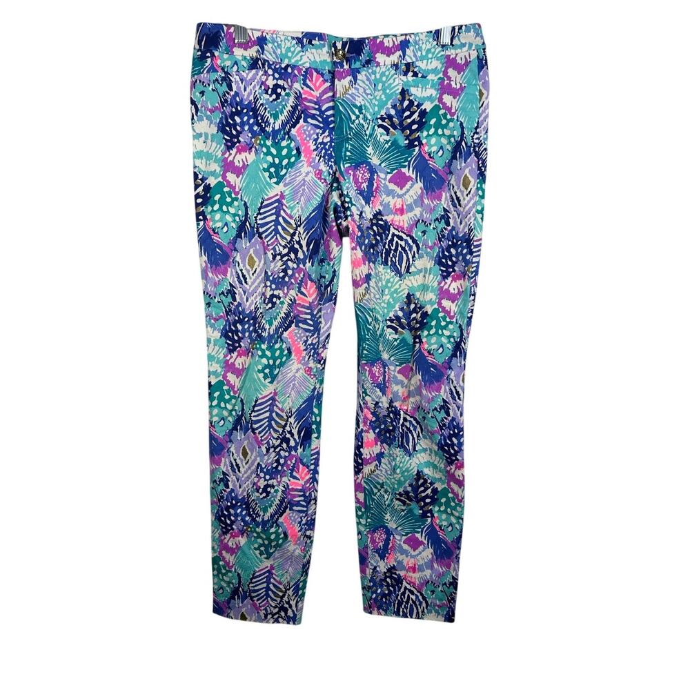 Lilly Pulitzer Kelly Skinny Ankle Pant Blue Purple Quill Out Size 8 EUC